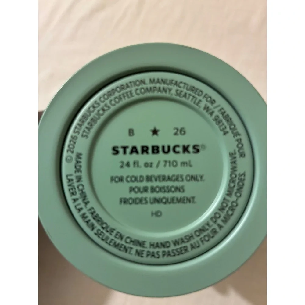 Starbucks Peanuts Snoopy Lucy Cold Cup Tumbler 24oz Sage Green Stainless Steel